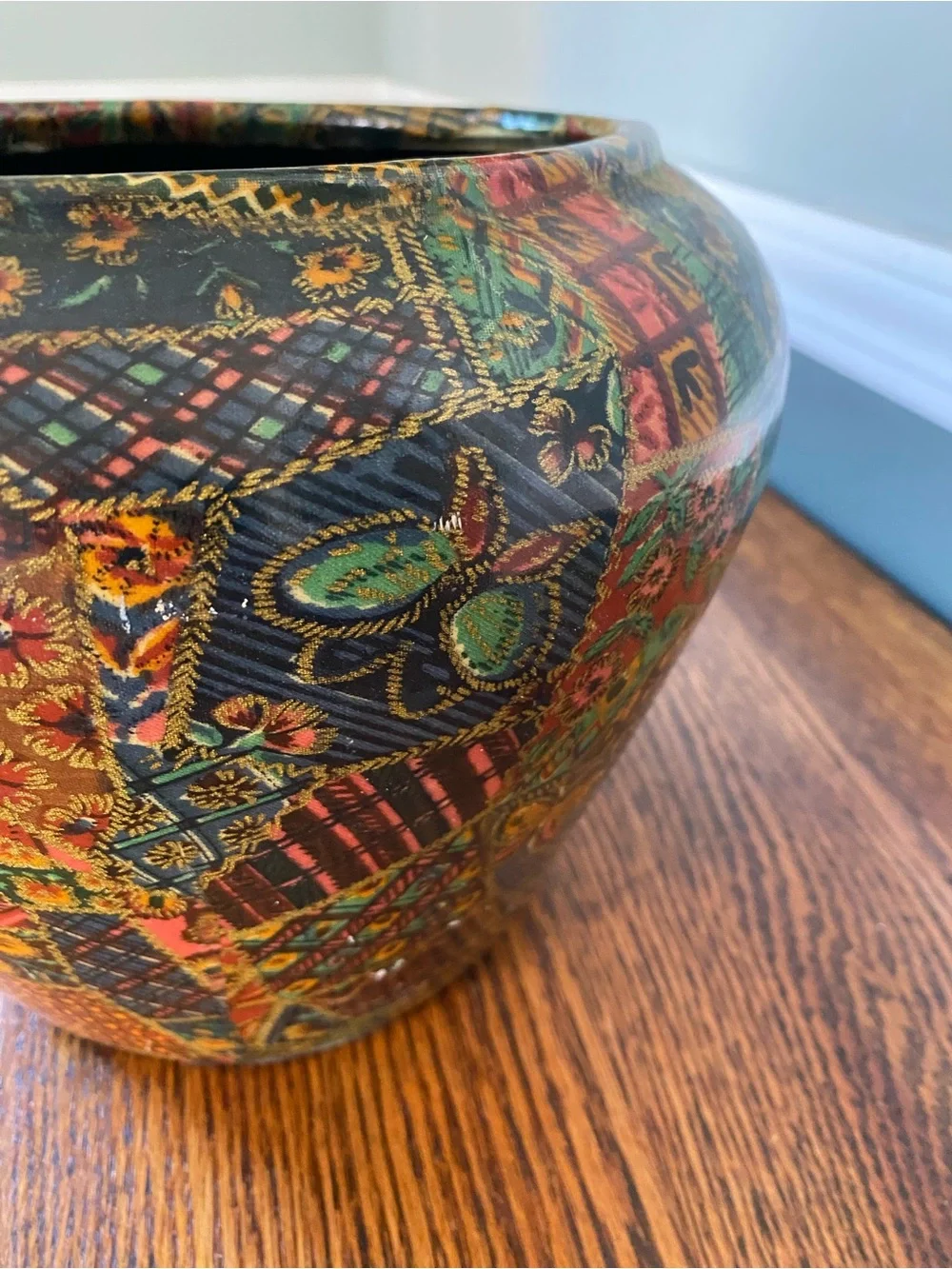 Vintage Multicolor Patchwork Floral Design Vase Colorful Boho Folk Art Vase - Picture 14 of 17
